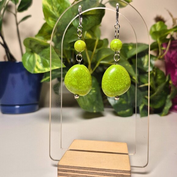 Green Apple Faux Stone Earrings | Upcycled Earring Collection - Picture 9 of 9